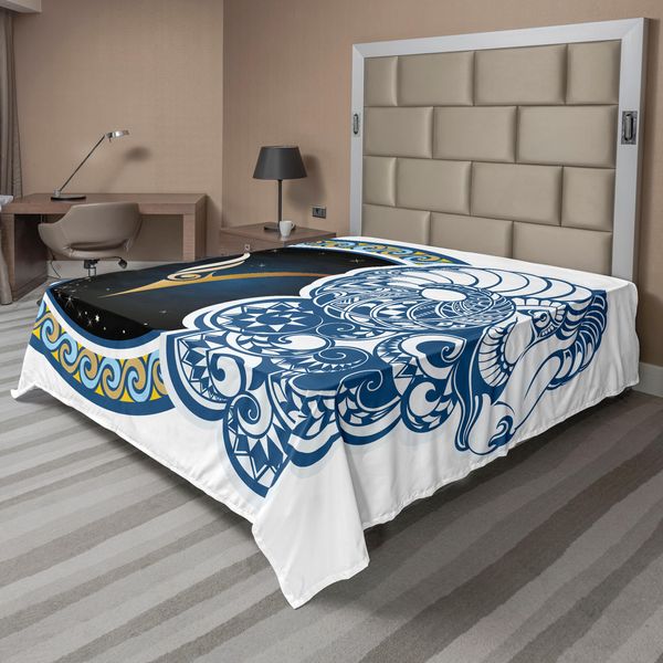 Abakuhaus Lenzuolo Zodiacale, Simbolo Astrologico Dell'ariete Con Immagine Di Capra Cornuta, Evento Terrestre, Lenzuolo Morbido E Confortevole Per Un Letto Decorativo, 1 Pezzo, 275 Cm X 260 Cm, Multicolore-image