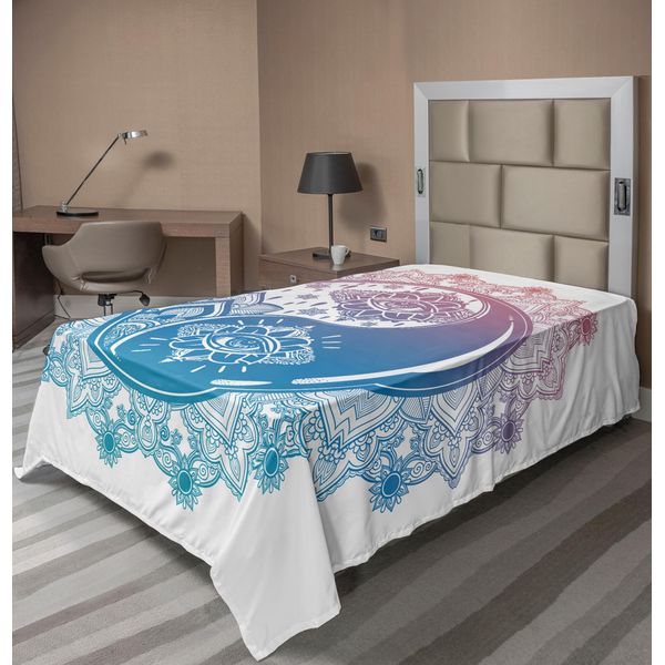 Abakuhaus Lenzuolo Ying Yang, Motivo Mandala Circolare Sfumato Con Yin Yang Terzo Occhio - Arte Asiatica Mistica Zen Culturale, Lenzuolo Superiore Morbido E Confortevole Per Un Letto Decorativo 1 Pezzo 190 Cm X 100 Cm, Rosa Blu-image