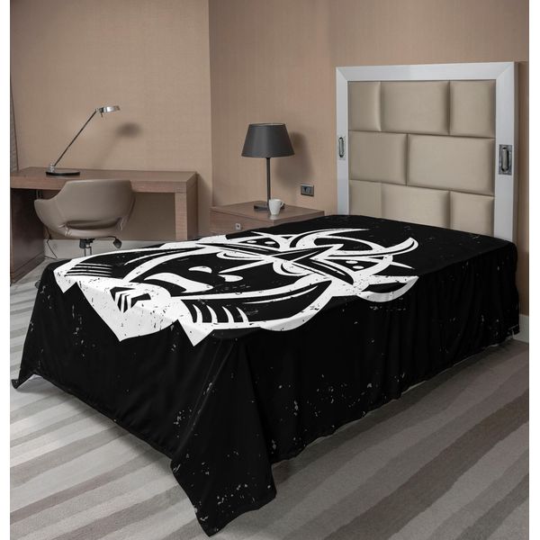 Abakuhaus Lenzuolo Giapponese, Antico Elmo Da Battaglia, Motivo Mitologico Spirituale Medievale Orientale, Lenzuolo Morbido E Confortevole Per Un Letto Decorativo, 1 Pezzo, 260 Cm X 168 Cm, Bianco E Nero-image