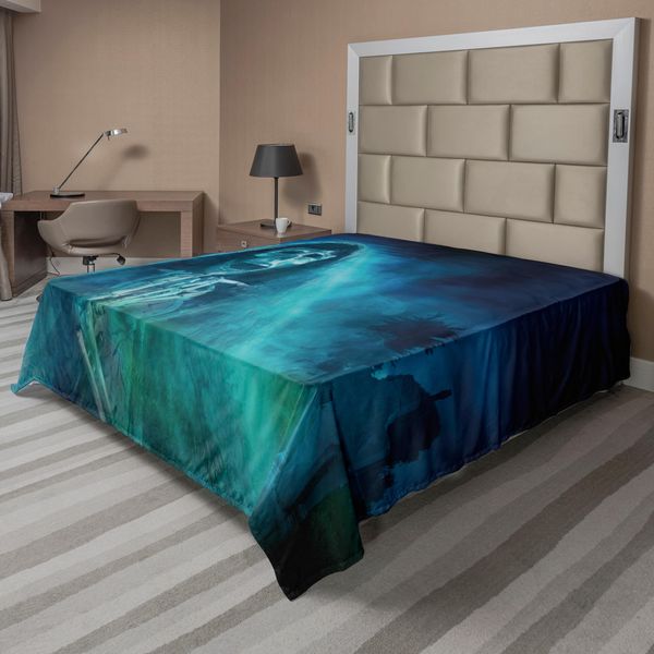 Abakuhaus Lenzuolo Di Halloween, Sfondo Gotico Scuro Con Un Teschio Fantasma Mistico, Arte Digitale A Tema Horror, Lenzuolo Morbido E Confortevole Per Un Letto Decorativo, 1 Pezzo, 275 Cm X 260 Cm, Blu-image