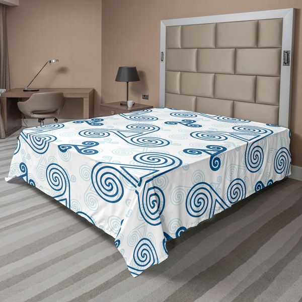 Abakuhaus Lenzuolo Celtico, Il Triskel Simbolo Celtico Tripla Spirale Illustrazione Stampata, Morbido E Confortevole Lenzuolo Superiore Per Un Letto Decorativo 1 Pezzo 266 Cm X 260 Cm, Blu Bianco-image