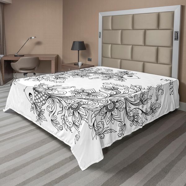 Abakuhaus Lenzuolo Zodiacale, Immagini Floreali Segno Dei Pesci Casa Dell'elemento Acqua Sensibilità Segno Planetario, Lenzuolo Morbido E Confortevole Per Un Letto Decorativo 1 Pezzo 275 Cm X 260 Cm, Bianco Nero-image