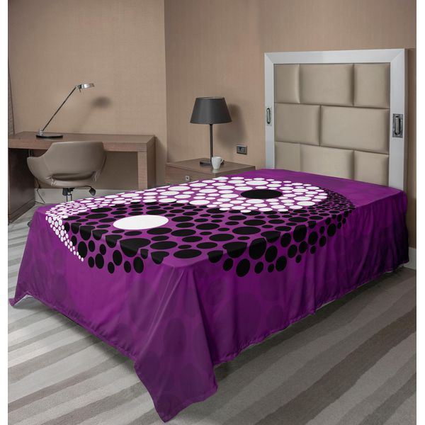 Abakuhaus Lenzuolo Ying Yang, Design Astratto Armonia Asiatica Equilibrio Simboli Fede Tema Orientale, Lenzuolo Morbido E Confortevole Per Un Letto Decorativo 1 Pezzo 190 Cm X 100 Cm, Nero Bianco Viola-image
