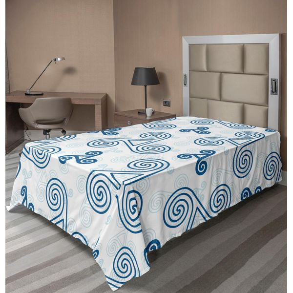 Abakuhaus Lenzuolo Celtico, Il Triskel Simbolo Celtico Tripla Spirale Illustrazione Stampata, Morbido E Confortevole Lenzuolo Superiore Per Un Letto Decorativo 1 Pezzo 190 Cm X 100 Cm, Blu Bianco-image