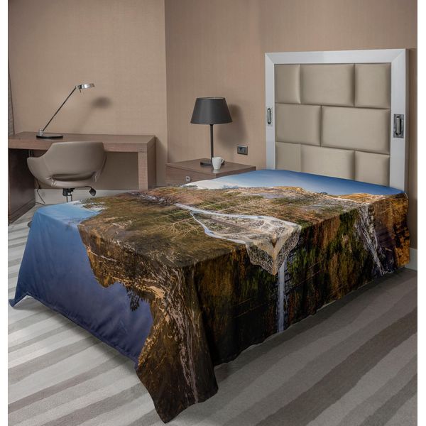 Abakuhaus Yosemite Lenzuolo, Riflesso Del Lago E Delle Montagne Sull'acqua Tramonto Vista Serale Immagine, Morbido E Confortevole Lenzuolo Superiore Per Un Letto Decorativo 1 Pezzo 190 Cm X 100 Cm, Marrone-image