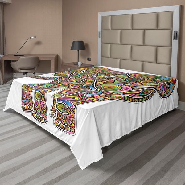 Abakuhaus Lenzuolo Psichedelico, Grande Figura Di Elefante Orientale, Motivo Trippy, Stile Boho, Illustrazione Savannah, Lenzuolo Morbido E Confortevole Per Un Letto Decorativo, 1 Pezzo, 244 Cm X 205 Cm, Multicolore-image