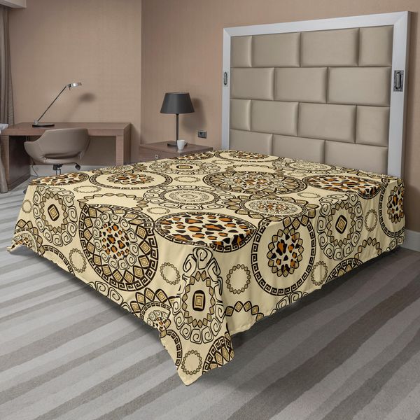 Abakuhaus Lenzuolo Con Stampa Animale, Motivo Safari Africano Con Stampa Pelle Di Ghepardo, Tema Animale Nella Stampa Naturale, Lenzuolo Morbido E Confortevole Per Un Letto Decorativo, 1 Pezzo 260 Cm X 228 Cm, Beige Marrone-image