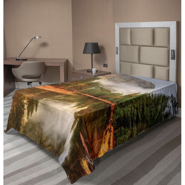Abakuhaus Lenzuolo Yosemite, Riflessi Degli Alberi Sul Fiume Merced Yosemite Valley National Park California In Autunno, Lenzuolo Morbido E Confortevole Per Un Letto Decorativo 1 Pezzo 190 Cm X 100 Cm, Verde-image