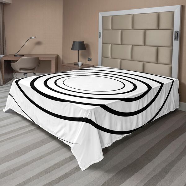 Abakuhaus Spiers Lenzuolo, Design Astratto Monocolore Con Elemento A Spirale Intrecciata, Concetto Estetico Curvilineo Tridimensionale, Lenzuolo Morbido E Confortevole Per Un Letto Decorativo, 1 Pezzo, 244 Cm X 205 Cm, Bianco E Nero-image