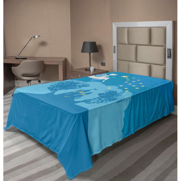 Abakuhaus Lenzuolo Fantasia, Principessa Magica Delle Fiabe Con Elfo Femminile Su Stampa Sognante, Lenzuolo Superiore Morbido E Confortevole Per Un Letto Decorativo 1 Pezzo 190 Cm X 100 Cm, Bianco Blu-image