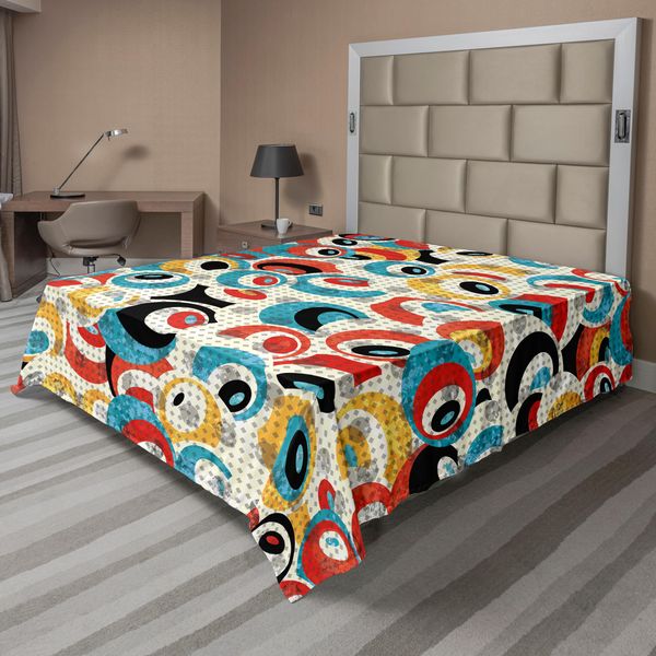 Abakuhaus Lenzuolo Psichedelico, Motivo Circolare Retrò, Disegno Evil Eyes, Disegno Techno Trance, Stampa Artistica, Lenzuolo Morbido E Confortevole Per Un Letto Decorativo, 1 Pezzo, 266 Cm X 260 Cm, Multicolore-image