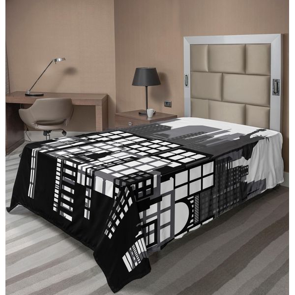 Abakuhaus Lenzuolo Americano, Icone Nazionali Statua Della Libertà Grattacieli Motivo Architettonico, Lenzuolo Morbido E Confortevole Per Un Letto Decorativo 1 Pezzo 260 Cm X 168 Cm, Nero-image