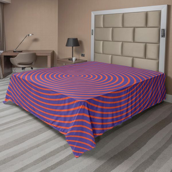 Abakuhaus Lenzuolo Psichedelico, Motivi Ipnotici E Sinuosi Che Compongono Un'immagine Illusoria, Lenzuolo Morbido E Confortevole Per Un Letto Decorativo, 1 Pezzo, 260 Cm X 228 Cm, Viola E Arancione.-image