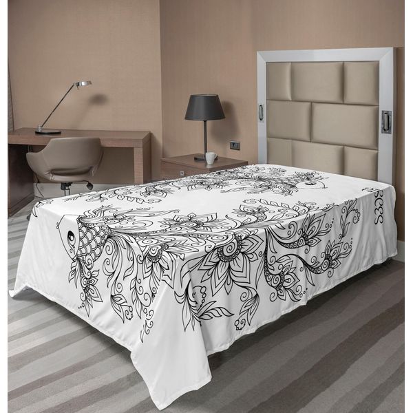 Abakuhaus Lenzuolo Zodiaco, Immagini Fiori Segno Pesci Casa Dell'elemento Acqua Sensibilità Segno Planetario, Morbido E Confortevole Lenzuolo Superiore Per Un Letto Decorativo 1 Pezzo 190 Cm X 100 Cm, Bianco Nero-image