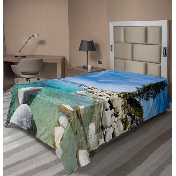 Abakuhaus Lenzuolo, Foto Aerea Di Un Universo Fenomenale Del Lago Tropicale, Stampa Artistica Mondiale, Lenzuolo Morbido E Confortevole Per Un Letto Decorativo, 1 Pezzo, 260 Cm X 168 Cm, Blu Grigio-image