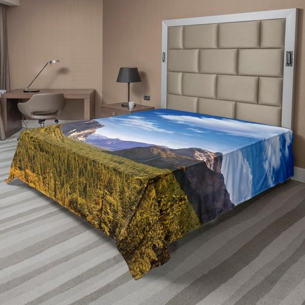 Abakuhaus Lenzuolo Yosemite, Yosemite El Capitan E Half Dome Nel Parco Nazionale Della California, Vista Estiva, Lenzuolo Morbido E Confortevole Per Un Letto Decorativo, 1 Pezzo, 266 Cm X 260 Cm, Verde Blu-image