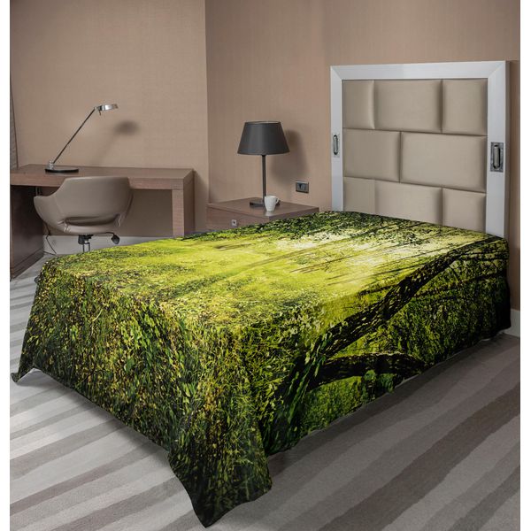 Abakuhaus Lenzuolo Magico, Rinfrescante Mattina Natura Stagione Estiva Tramonto Ambiente Natura Selvaggia Nebbia Tema, Morbido E Confortevole Lenzuolo Superiore Per Un Letto Decorativo 1 Pezzo 260 Cm X 168 Cm, Verde-image