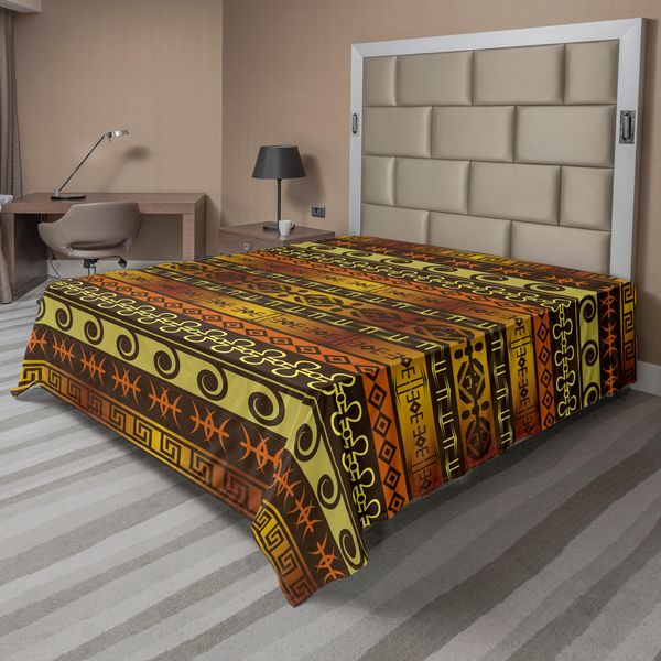 Abakuhaus Lenzuola Primitive, Motivi Indigeni Africani Con Stampa Di Figure Tribali Tradizionali Etniche, Lenzuolo Superiore Morbido E Confortevole Per Un Letto Decorativo 1 Pezzo 275 Cm X 260 Cm, Giallo Marrone-image