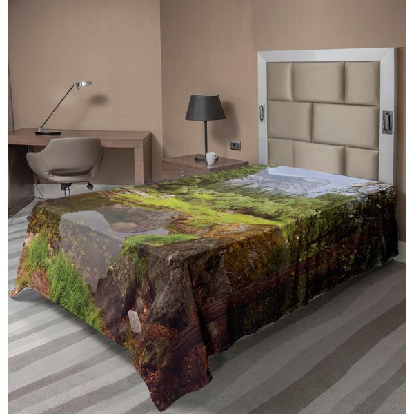 Abakuhaus Lenzuolo Yosemite, Piccola Foresta Primaverile Distant Mountain Immagine Del Parco Nazionale Di Yosemite Stampa, Morbido E Confortevole Lenzuolo Superiore Per Un Letto Decorativo 1 Pezzo 190 Cm X 100 Cm, Verde-image