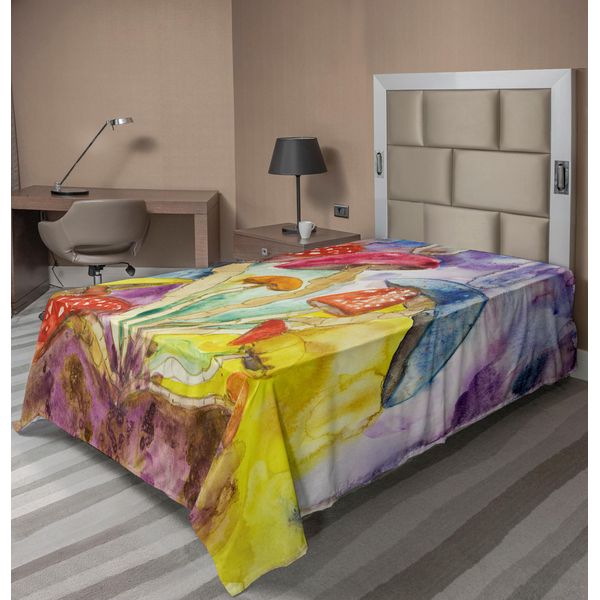Abakuhaus Lenzuolo Psichedelico, Funghi Acquerellati In Stile Grunge, Disegno Colorato Con Motivi Naturali, Lenzuolo Morbido E Confortevole Per Un Letto Decorativo, 1 Pezzo 260 Cm X 168 Cm, Multicolore-image
