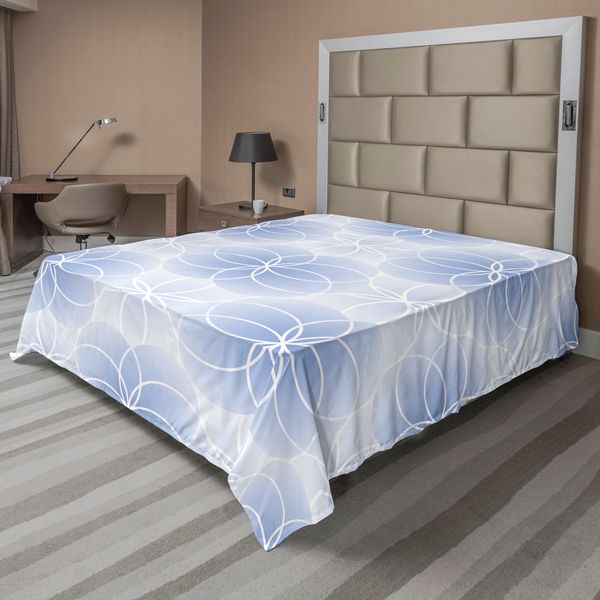 Abakuhaus Lenzuolo Geometrico, Motivo Geometrico Con Spirali Concentriche Sovrapposte, Lenzuolo Morbido E Confortevole Per Un Letto Decorativo 1 Pezzo 266 Cm X 260 Cm, Azzurro-image