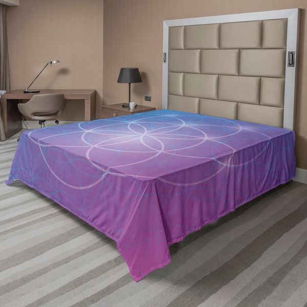 Abakuhaus Lenzuolo Geometrico, Forme Rotonde In Uno Spazio Bidimensionale, Immagine Di Manufatto Storico, Lenzuolo Morbido E Confortevole Per Un Letto Decorativo, 1 Pezzo, 244 Cm X 205 Cm, Blu E Viola-image
