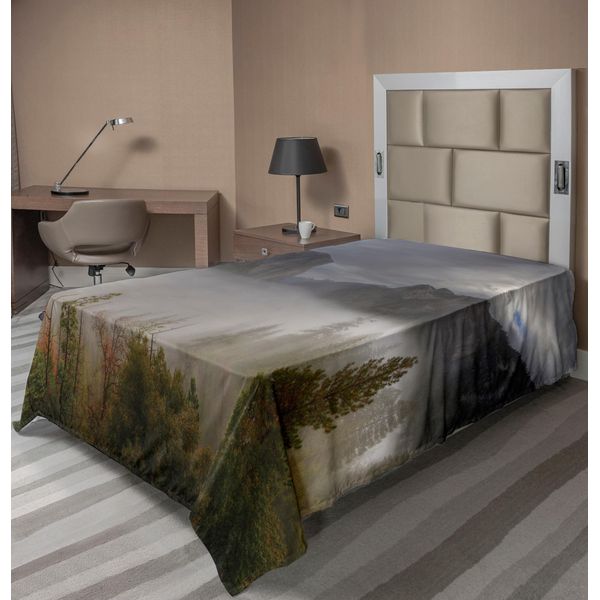 Abakuhaus Lenzuolo Yosemite, Yosemite Valley Vista Autunnale Nuvole Scure Foschia Pesante Giornata Piovosa Stampa Paesaggistica, Morbido E Confortevole Lenzuolo Superiore Per Un Letto Decorativo 1 Pezzo 190 Cm X 100 Cm, Verde Grigio-image
