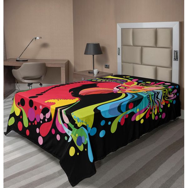 Abakuhaus Lenzuolo Psichedelico, Grafica Astratta Moderna Colorata Con Gatto E Illustrazione Di Bolle E Onde, Lenzuolo Morbido E Confortevole Per Un Letto Decorativo 1 Pezzo 190 Cm X 100 Cm, Multicolore-image