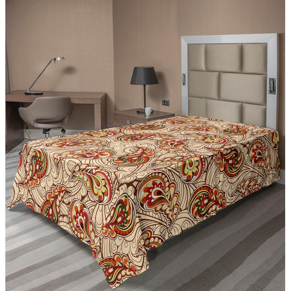 Abakuhaus Lenzuolo, Foglie In Design Etnico Paisley Folkloric Art Motivo Originale Ispirato Alla Cultura Tribale, Morbido E Confortevole Lenzuolo Superiore Per Un Letto Decorativo 1 Pezzo 190 Cm X 100 Cm, Rosso Beige-image