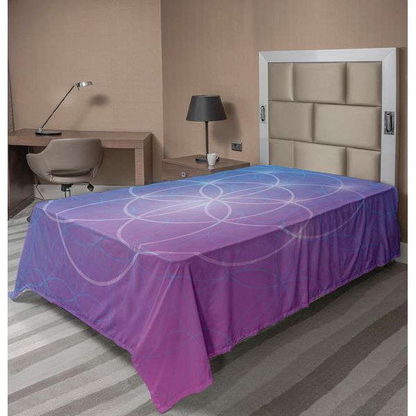 Abakuhaus Lenzuolo Geometrico, Forme Rotonde In Uno Spazio Bidimensionale, Immagine Di Manufatto Storico, Lenzuolo Morbido E Confortevole Per Un Letto Decorativo, 1 Pezzo, 260 Cm X 168 Cm, Blu E Viola-image