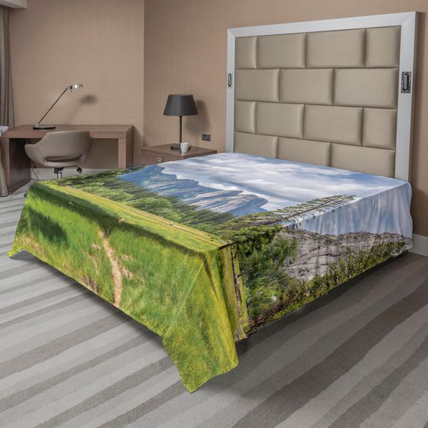 Abakuhaus Lenzuolo Yosemite, Yosemite Valley Meadows Con Alberi, Nuvole Soffici E Scogliera, Immagine Turistica, Lenzuolo Morbido E Confortevole Per Un Letto Decorativo, 1 Pezzo, 275 Cm X 260 Cm, Grigio Verde-image
