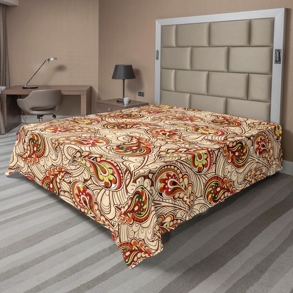 Abakuhaus Lenzuolo Con Angoli, Foglie In Design Paisley Etnico Folkloric Art Motivo Originale Ispirato Alla Cultura Tribale, Morbido E Confortevole Lenzuolo Superiore Per Un Letto Decorativo 1 Pezzo 244 Cm X 205 Cm, Rosso Beige-image