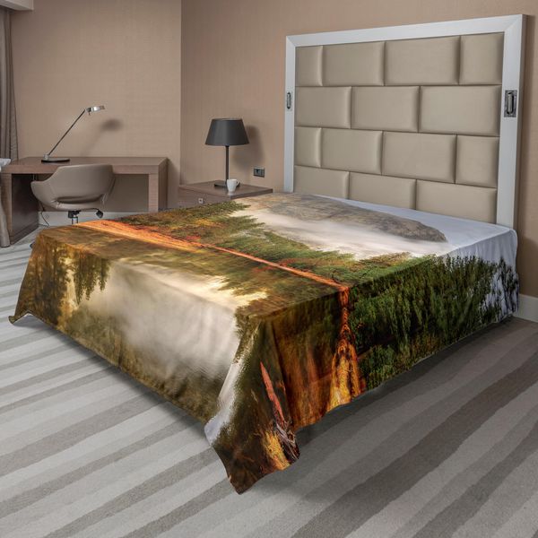 Abakuhaus Lenzuolo Yosemite, Riflessi Degli Alberi Sul Fiume Merced Yosemite Valley National Park California In Autunno, Morbido E Confortevole Lenzuolo Superiore Per Un Letto Decorativo 1 Pezzo 260 Cm X 228 Cm, Verde-image