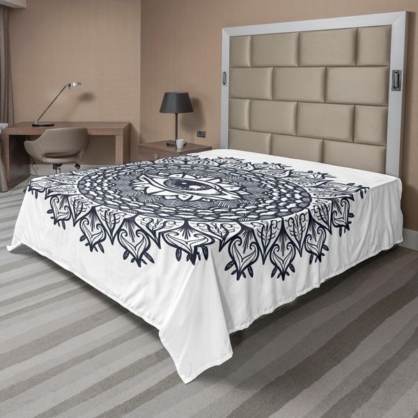 Abakuhaus Lenzuolo Occulto, Motivo Occulto Simmetrico Vintage A Cerchi, Conoscenza Occulta Del Terzo Occhio Nascosto, Lenzuolo Morbido E Confortevole Per Un Letto Decorativo, 1 Pezzo, 244 Cm X 205 Cm, Grigio-image