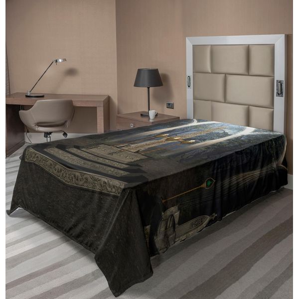 Abakuhaus Lenzuolo Gotico, Il Paesaggio Rituale Nella Foresta Segreta Obelisco Tra Troni Di Marmo Incisione Di Teschi, Lenzuolo Superiore Morbido E Confortevole Per Un Letto Decorativo 1 Pezzo 190 Cm X 100 Cm, Taupe Scuro E Crepuscolo-image