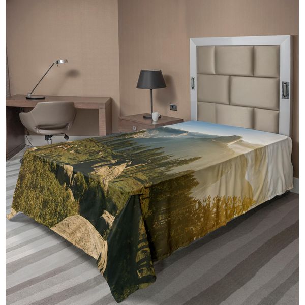 Abakuhaus Lenzuolo Yosemite, Yosemite Valley E Half Dome Nella Nebbiosa Mattina All'alba Paesaggio, Morbido E Confortevole Lenzuolo Superiore Per Un Letto Decorativo 1 Pezzo 260 Cm X 168 Cm, Beige Verde-image