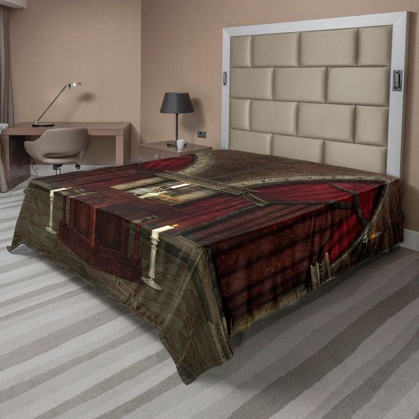 Abakuhaus Lenzuolo Gotico, Misteriosa Stanza Buia Nel Castello, Antiche Colonne, Candele, Atmosfera Spirituale, Morbido E Confortevole Lenzuolo Superiore Per Un Letto Decorativo, 1 Pezzo, 275 Cm X 260 Cm, Nero E Rosso-image