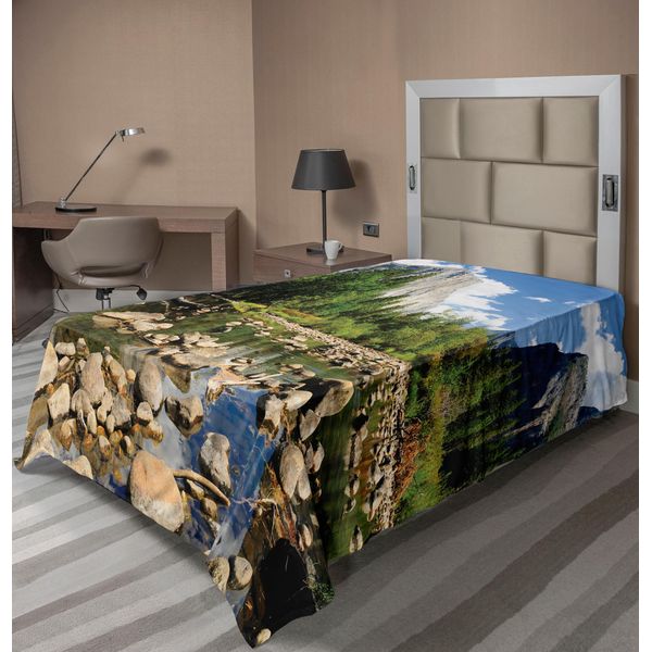 Abakuhaus Yosemite Lenzuolo, Nuvole Soffici Foresta Pietre Fiume Parco Nazionale Di Yosemite California Stati Uniti Paesaggio Acquatico, Morbido E Confortevole Lenzuolo Superiore Per Un Letto Decorativo 1 Pezzo 260 Cm X 168 Cm, Verde Blu-image