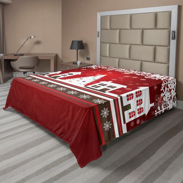 Abakuhaus Lenzuolo Natalizio, Stile Rustico Avvento Decorazioni Natalizie Alberi Di Natale Inverno Fiocchi Di Neve Natale Stelle, Morbido E Confortevole Lenzuolo Superiore Per Un Letto Decorativo 1 Pezzo 266 Cm X 260 Cm, Bianco Rosso-image
