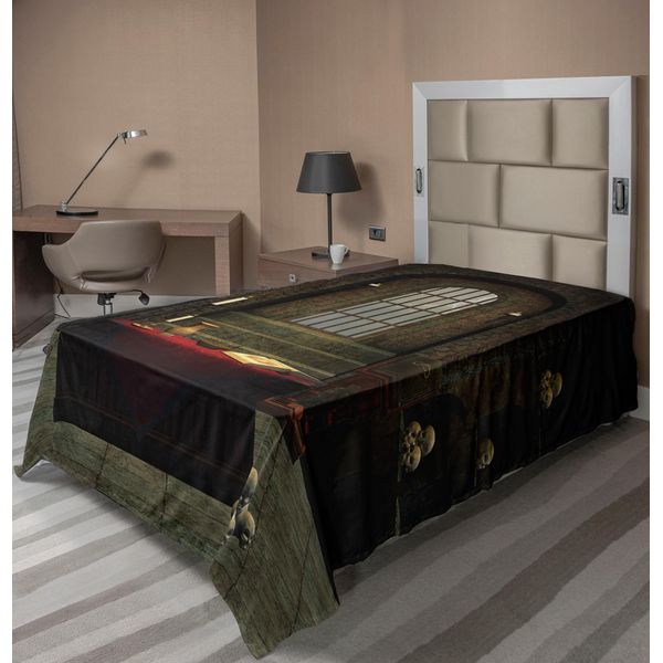 Abakuhaus Lenzuolo Gotico, Tema Fantasy Incantesimo Stregone Strega Teschi Su Scaffali Candele Paesaggio Spettrale, Lenzuolo Morbido E Confortevole Per Un Letto Decorativo 1 Pezzo 260 Cm X 168 Cm, Rosso-Marrone-image