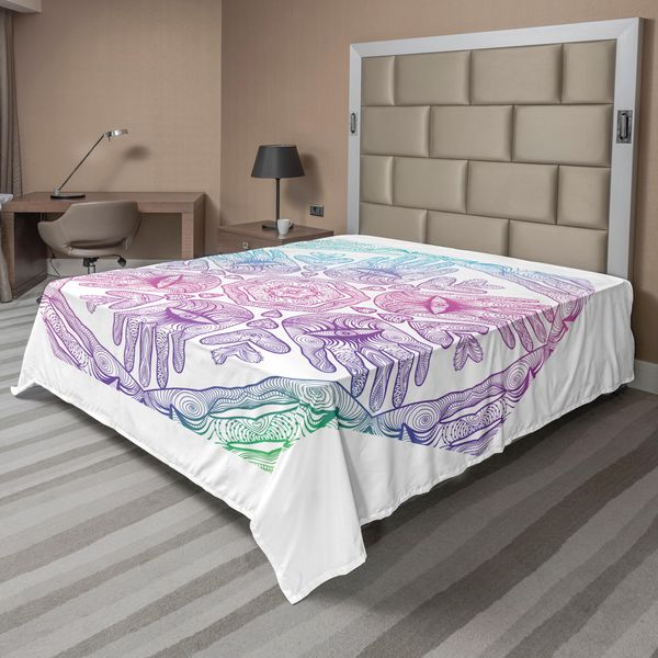 Abakuhaus Lenzuolo Hamsa, Evil Eye Con Il Motto Hamsa Hands Asian Cosmos Mystical Mandala Pattern, Morbido E Confortevole Lenzuolo Superiore Per Un Letto Decorativo 1 Pezzo 260 Cm X 228 Cm, Blu Lilla-image