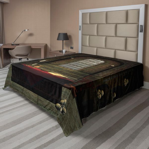 Abakuhaus Lenzuolo Gotico, Tema Fantasy Incantesimo Stregone Strega Teschi Su Scaffali Candele Paesaggio Spettrale, Lenzuolo Morbido E Confortevole Per Un Letto Decorativo 1 Pezzo 275 Cm X 260 Cm, Rosso-Marrone-image