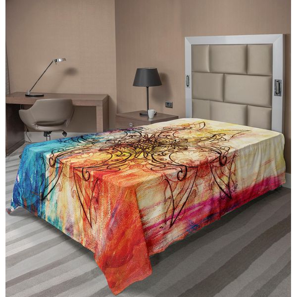 Abakuhaus Lenzuolo Mandala, Elaborato Disegno Antico Mandala Su Collage Digitale Colorato Con Motivo Mistico, Lenzuolo Morbido E Confortevole Per Un Letto Decorativo 1 Pezzo 190 Cm X 100 Cm, Multicolore-image
