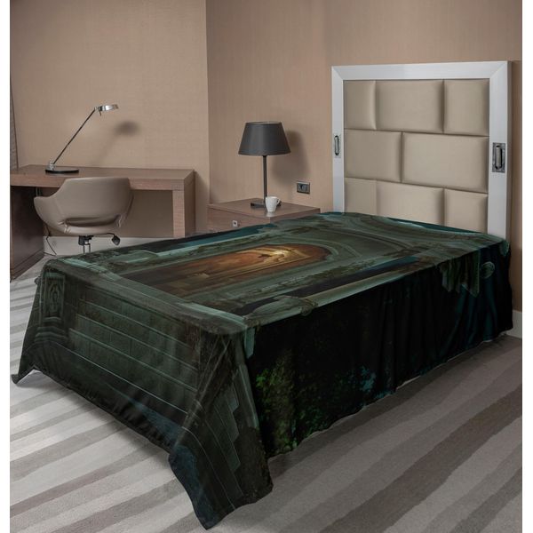 Abakuhaus Lenzuolo Gotico, Padiglione Romano Lanterna Pillars Dome Architettura Medievale Tema Mistico, Lenzuolo Morbido E Confortevole Per Un Letto Decorativo 1 Pezzo 260 Cm X 168 Cm, Blu Petrolio Arancione-image
