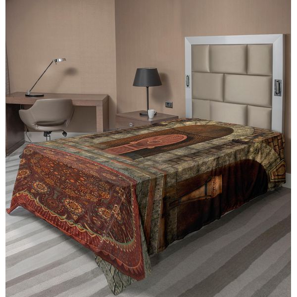 Abakuhaus Lenzuolo Gotico, Trono Del Re Nel Palazzo Vintage, Tema Architettonico Medievale, Lenzuolo Morbido E Confortevole Per Un Letto Decorativo, 1 Pezzo, 260 Cm X 168 Cm, Grigio Bordeaux-image