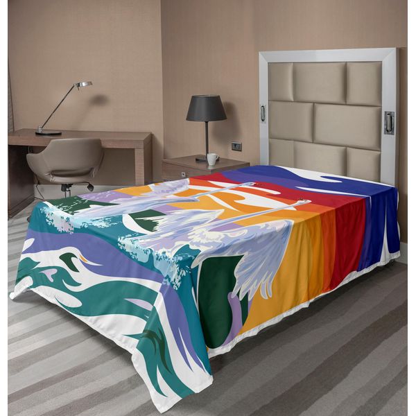 Abakuhaus Lenzuolo Con Cigno, Immagine Stravagante Di Una Coppia Di Cigni Che Nuotano Su Uno Sfondo Colorato, Stampa Moderna, Lenzuolo Morbido E Confortevole Per Un Letto Decorativo, 1 Pezzo, 260 Cm X 168 Cm, Multicolore-image
