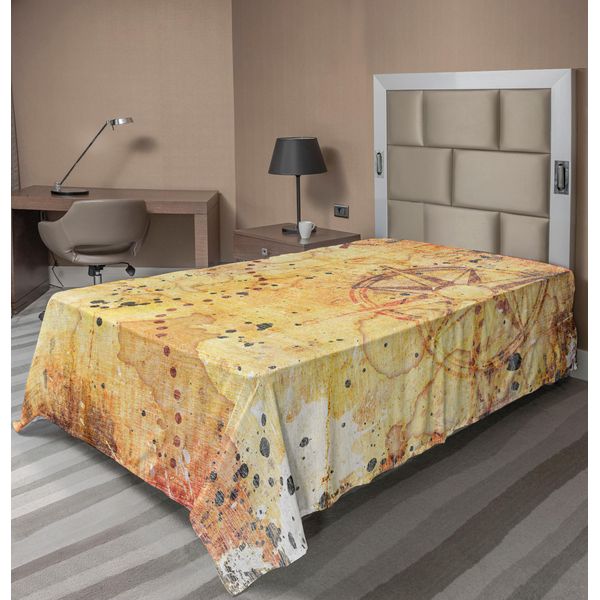 Abakuhaus Lenzuolo Con Motivo Isola, Carte Antiche, Tesori, Sporco, Ruggine, Pergamena, Stampa, Tema Storico, Design Boho, Lenzuolo Morbido E Confortevole Per Un Letto Decorativo, 1 Pezzo, 260 Cm X 168 Cm, Beige-image
