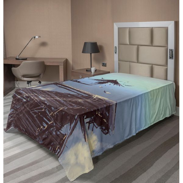 Abakuhaus Fantasy World Lenzuolo, Stampa Artistica Surreale Uomo Uccello Con Ali D'aquila Che Vola Sopra Le Nuvole Illustrazione Di Bicicletta, Lenzuolo Morbido E Confortevole Per Un Letto Decorativo 1 Pezzo 190 Cm X 100 Cm, Marrone-image