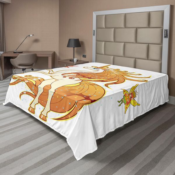 Abakuhaus Lenzuolo Unicorno, Fantastica Cameretta Per Bambini Con Fate E Unicorni, Cameretta Da Favola Per Bambine, Morbido E Confortevole Lenzuolo Superiore Per Un Letto Decorativo, 1 Pezzo, 244 Cm X 205 Cm, Multicolore-image
