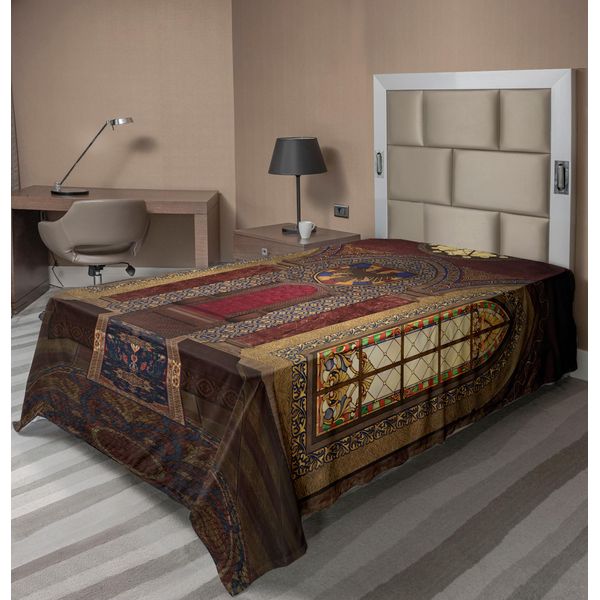 Abakuhaus Lenzuolo Gotico, Trono Medievale Rosso, Ritratto Dell'aquila Su Muro, Stampa Di Edifici Antichi Di Fantasia, Lenzuolo Morbido E Confortevole Per Un Letto Decorativo, 1 Pezzo, 190 Cm X 100 Cm, Marrone Rubino-image